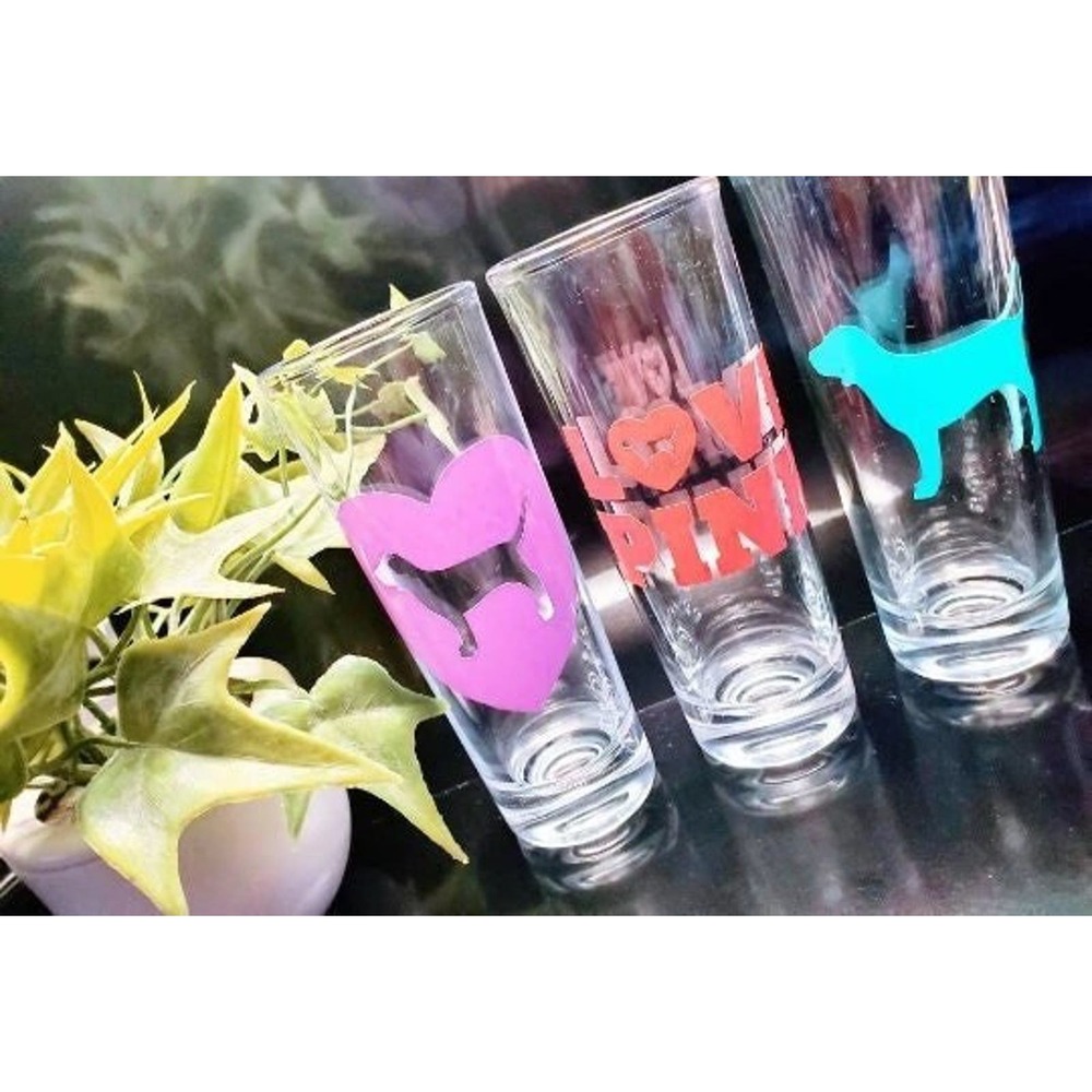 PINK Inspired SET of 3 logo 2" shot glasses